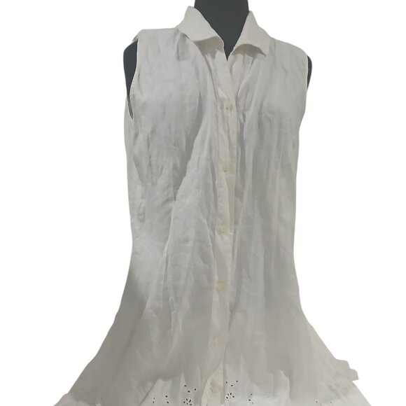 Herman Geist women's cream blouse. sleeveless button front top shirt size L. - Picture 12 of 13